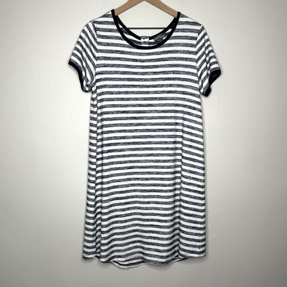 Market & Spruce Womens Shift Dress Large‎ White Blue Stripes Nautical Coastal